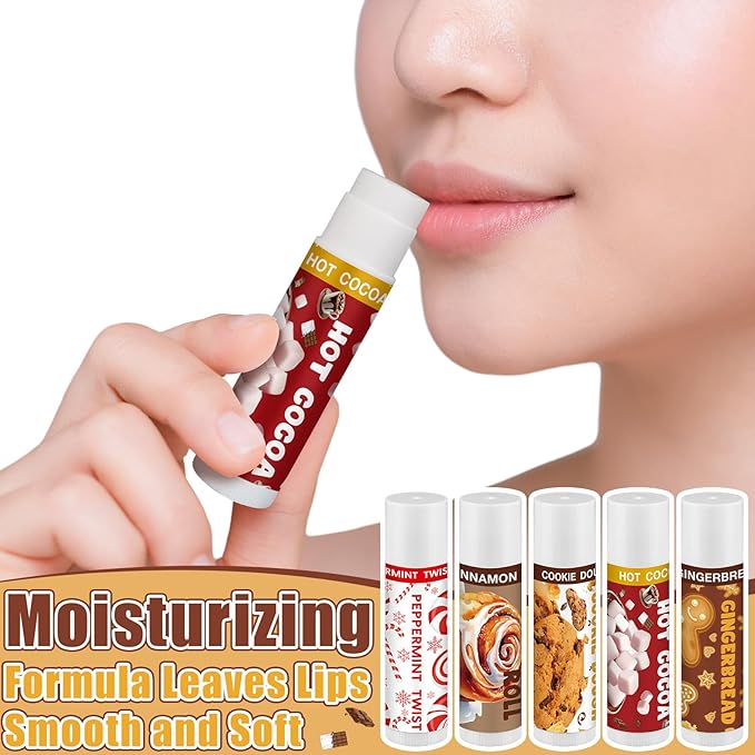 25pcs Christmas Peppermint Flavor Lip Balms Gift Bulk Candy Gingebread Hot Cocoa Cookie Cinnamon Flavor Lip Balm Favor Christmas Party Gift Stocking Stuffer for Coworker Staff Employee (Sweet)
