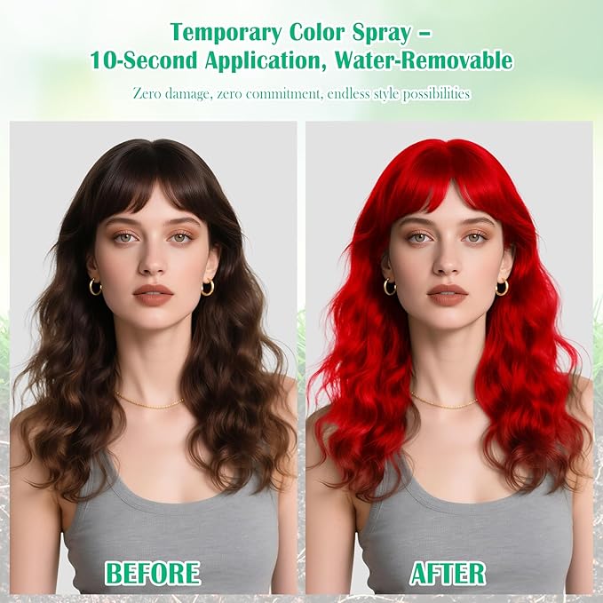 Temporary Hair Color Spray for Kids Women,One-Time Use Red Hair Spray, Washable Temporary Hair Dye, Natural Hair Color Wax, Non-sticky Hair Spray for Cosplay, Party, Christmas, Halloween(Red,4.06Oz)