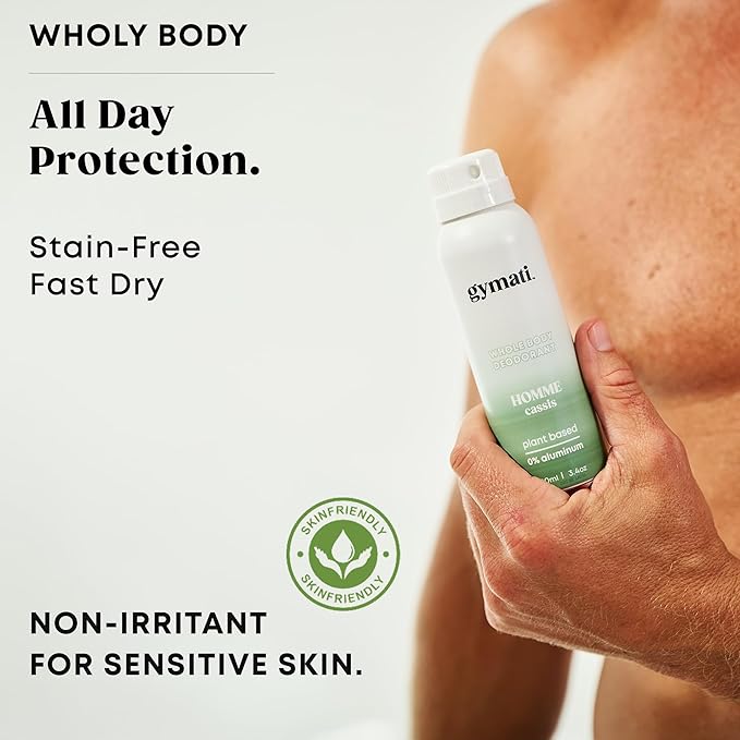 Gymati - Fitness Deodorant Spray - Men & Women - Aluminum-Free - 24 Hour Odor Protection - Sweat Resistant - Air-Powered - Vegan & Plant-Based - Made in USA - Homme + Femme - 3.4oz Travel Size -2 Pack