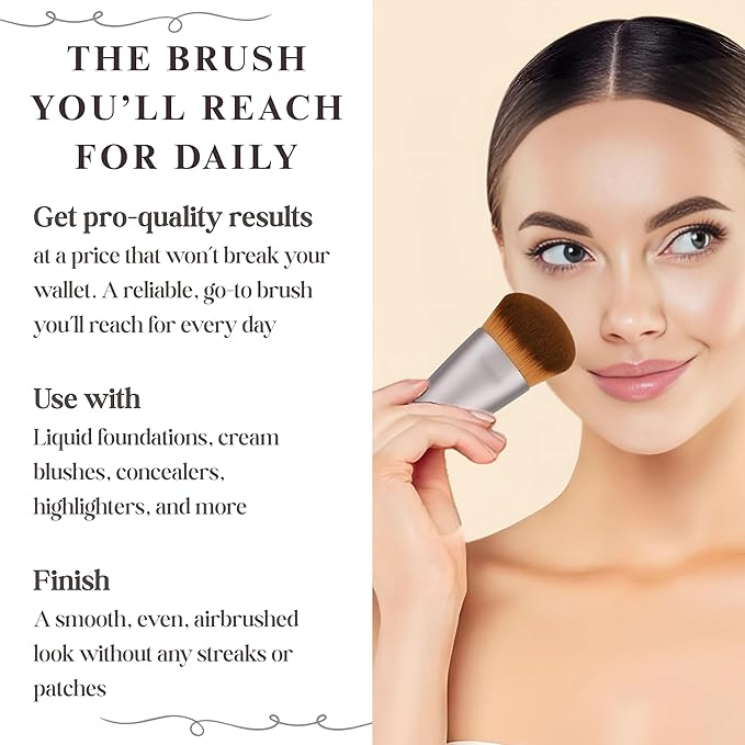 Kabuki Makeup Brush - Angled Blender Brush for Powder, Cream, Liquid Foundation, Sunscreen, Blush Blending & Bronzer - Professional Make Up Brush - Full Face Makeup Brush - Vegan & Cruelty Free