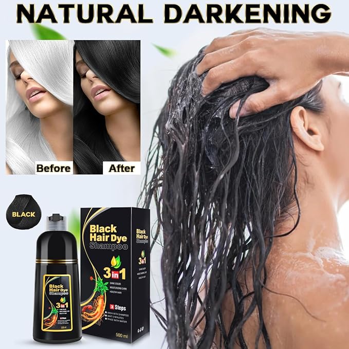 MEIDU Black Hair Dye Shampoo 3 in 1, Shampoo for Color Treated Hair 100% Gray Coverage for Women Men, Natural Herbal Ingredients Champu Para Canas pintar el pelo 500ml