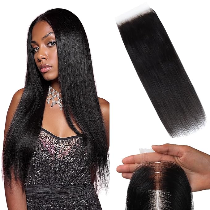 Lashey 5x5 SKINLIKE Real HD Lace Closure Straight, 0.10mm Ultra thin HD Lace Human Hair Closure Pre Bleached Knots Pre Plucked Invisible Hairline 20 Inch Natural Black