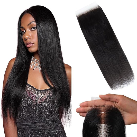 Lashey 5x5 SKINLIKE Real HD Lace Closure Straight, 0.10mm Ultra thin HD Lace Human Hair Closure Pre Bleached Knots Pre Plucked Invisible Hairline 20 Inch Natural Black