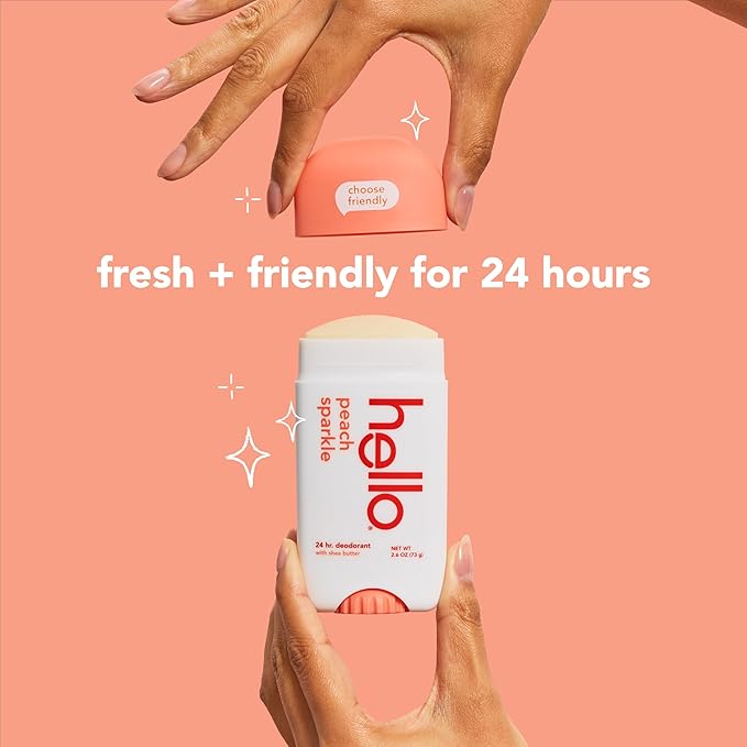Hello Peach Aluminum Free Deodorant for Women + Men, Natural Fragrance, Dermatologically tested, Baking Soda Free, Parabens Free, Dye Free, 24 Hour Odor Protection, (Pack of 2)