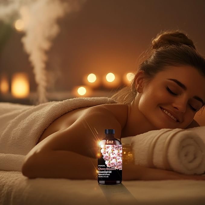 Cherry Blossom Essential Oil, Cherry Blossom Oil 4 Fl Oz 120ML for Diffuser Humidifier Yoga Cleaning DIY Candle Soap Making Perfume Gift for Women Essential Oils