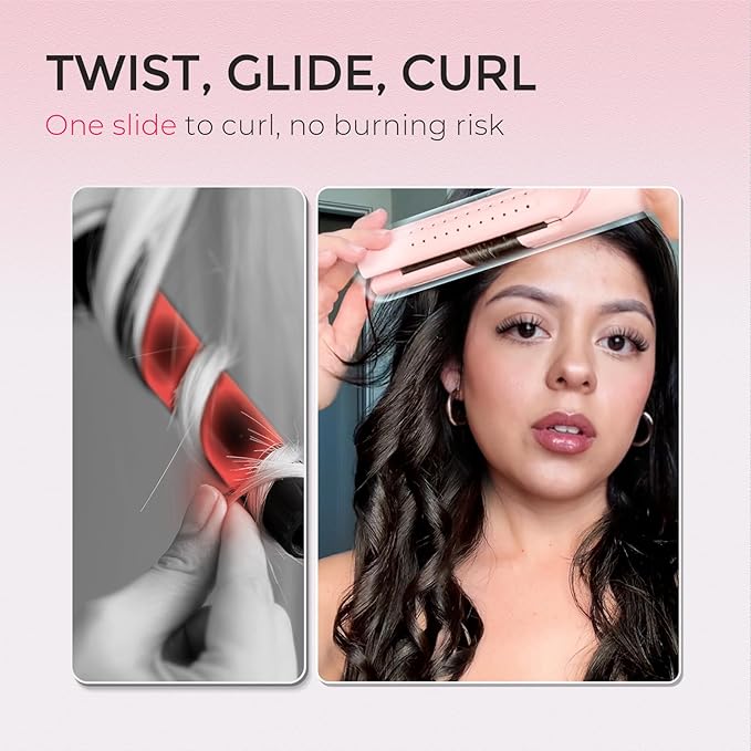 TYMO Airflow 2.0 Curling Iron Flat Iron - Hair Straightener and Curler 2 in 1, 1.25 Inch Curling Wand for Long Short Hair, Dual Voltage for Travel, 54 Million Ionic, Anti-Tangle, 5 Temps, Pink