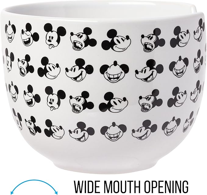 Silver Buffalo Disney Mickey Mouse Expressions Ceramic Ramen Noodle Rice Bowl with Chopsticks, Microwave Safe, 20 Ounces
