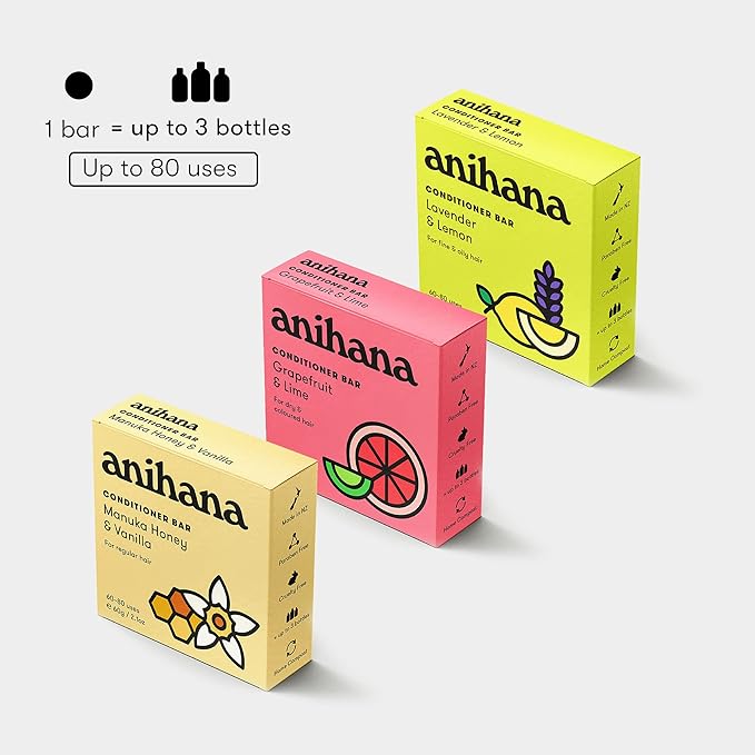 ANIHANA Conditioner Bar for Regular Normal Hair Clean Purifying Natural Healthy Look and Shine Paraben Free Manuka Honey and Vanilla 2.1 oz