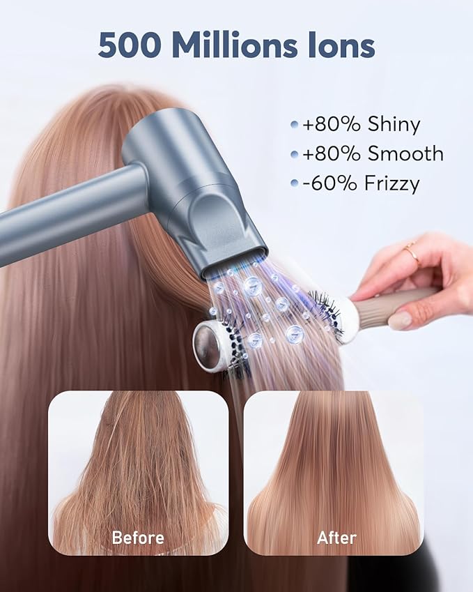 Bopcal Ionic Hair Dryer, 160000 RPM Brushless Motor, Smart Thermo-Control, Negative Ion Fast Drying, Quiet Lightweight Blow Dryer, Cold Air & 4 Heat Settings, for Home Travel Salon, Silver
