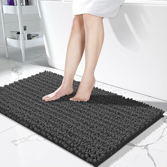 Yimobra Long Bathroom Rugs Non Slip Washable 44x24 Inch - Ultra Soft Absorbent Chenille Bath Mat, Quick Dry Shaggy Floor Carpet for Tub Shower, Dark Gray Home Decor Accessories