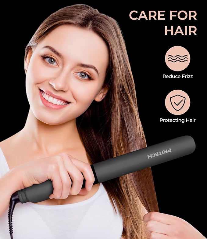 PRITECH Flat Iron Hair Straightener, Titanium Flat Iron with Adjustable Temp(290°F-450°F), 1 inch Plate for All Hairstyles Anti-Scald Dual Voltage Straightening and Curler 2 in 1 (Black)