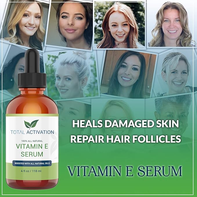 Vitamin E Face Serum – Organic Vitamin E Oil 100% Pure, Cold Pressed for Skin, Face, Hair & Nails – Moisturizer for Dry Skin, Scars & Anti-Aging – for Glowing Skin – 4 oz