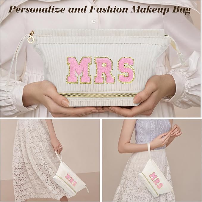 Makeup Bag for Girls Gift, Personalized Christmas Gifts Initial Women Makeup Bag for Travel, Double Layer Cosmetic Bag with Brush Organizer Preppy Make up Bag for Teen Girl Trendy - MRS