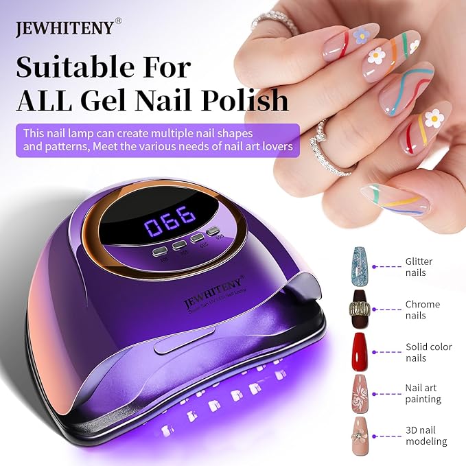 JEWHITENY Purple Fast U V Dryer for Gel Nail Polish:Gel Manicure U V Light with 4 Timers & Automatic Sensor Gel Nail Lamp Professional Curing LED Light