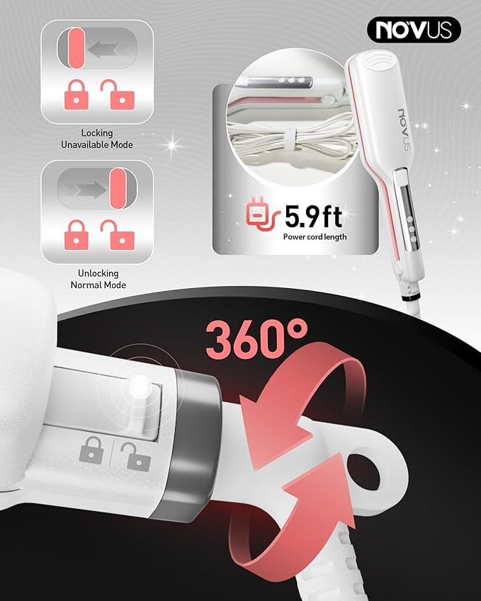 NOVUS Hair Crimper Waves and 4-Barrel Wave Curling Iron, Shallow Wave Hair Curlers Hot Tool with Ceramic, 0.6 Inch Beach Waves Curling Wand, Hair-Type Adjustable Heat