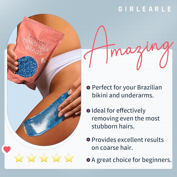 Hard Wax Beads, 1lb Wax Beans for Hair Removal, Hard Wax for Women Sensitive Skin at Home, Wax Refill Perfect for Brazilian Bikini, Eyebrow, Legs, Facial and Full Body with Chamomile Formula