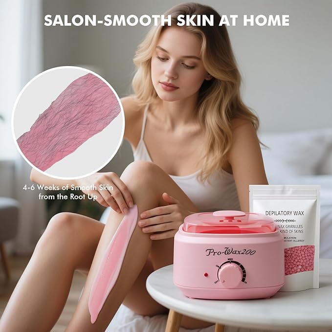 Waxing Kit for Women & Men - Complete Hair Removal Wax Kit with 4 Bags Hard Wax Beads & Silicone Pot for Full Body, Bikini, Brazilian, Eyebrow, Legs, Face - Easy to Use at Home Wax Warmer