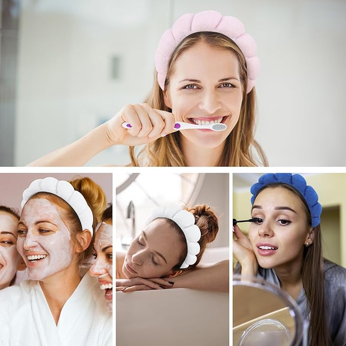 3 Pack Spa Headbands for Washing Face, Skincare & Makeup, Terry Cloth Headbands with Puffy Cloud Design, One Size Fits Most, Comfortable & Durable