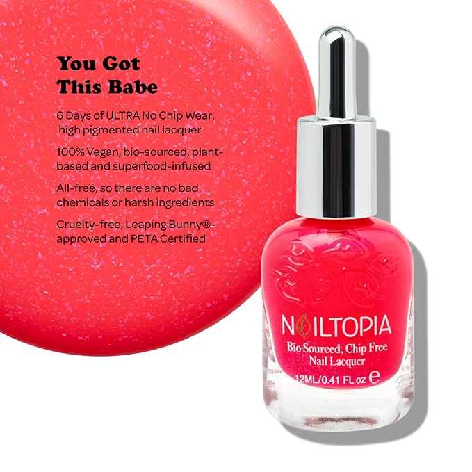 Nailtopia Bio-Sourced, Chip Free Nail Lacquer - All Natural, Strengthening Biotin and Superfood-Infused Polish - Chip Resistant Formula - Quick-Dry, Long Lasting Wear - You Got This Babe - 0.41 oz