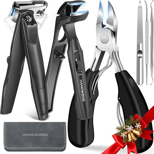 Toenail Clippers for Seniors Thick Toenails, Angled Head Large Toe Nail Clippers for Thick Nails for Men, Heavy Duty Ingrown Toenail Clippers with Wide Jaw, 360° Rotating Nail Clipper with Long Hande