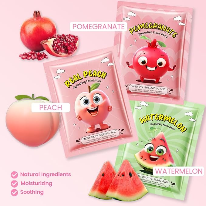evpct 12 Pack Fruit Kids Face Masks for Kids Girls Spa, Girls Kids Facial Spa Day Slumber Sleepover Birthday Party Favors Supplies Kit for Girl, Kid Friendly Facial Face Masks Bulk Skincare for Kid, 4
