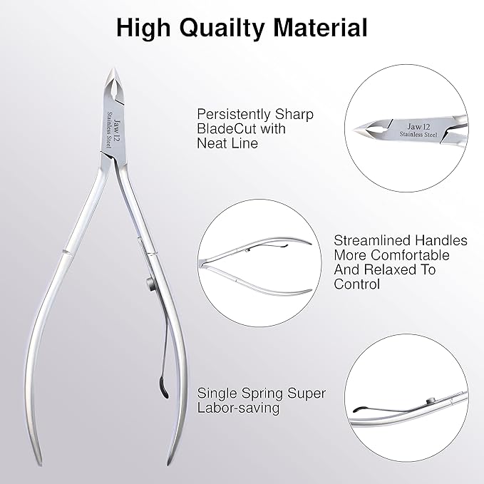 UM Supplies Cuticle Trimmer | Hangnail Remover | Extremely Sharp | Professional Cuticle Nippers | Stainless Steel | Cuticle clippers | Pedicure Manicure Tool (Jaw 12)