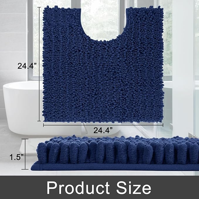 Yimobra Toilet Rug U Shaped Washable 24x20 Inch - Ultra Soft Absorbent Chenille Bath Rugs for Toilet, Quick Dry & Machine Washable, Non Slip Contour Bathroom Mat, Navy Blue