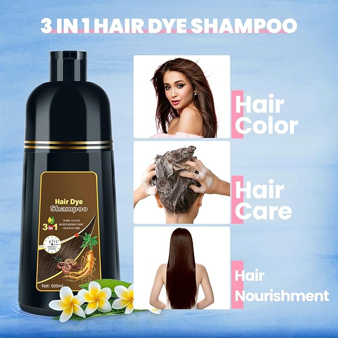 Hair Dye Shampoo for Gray Hair Coverage, 3 in 1 Natural Hair Dye for Women Men, 500ml (Light Brown)