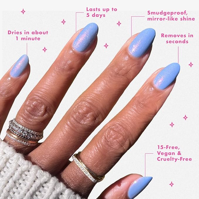 Olive & June Quick Dry Nail Polish | Instant, Fast-Drying, Smudgeproof Color | 15-free, Vegan, Cruelty-Free Formula | Lasts up to 5 Days | Salon-Quality Manicure at Home | Charming Periwinkle Shimmer