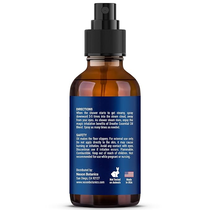 Breathe Shower Steamer Spray 2 fl oz - Aromatherapy Mist with Rosemary, Peppermint, Eucalyptus Essential Oil Blend - Refreshing Spa at Home Steam Spray - Nexon Botanics