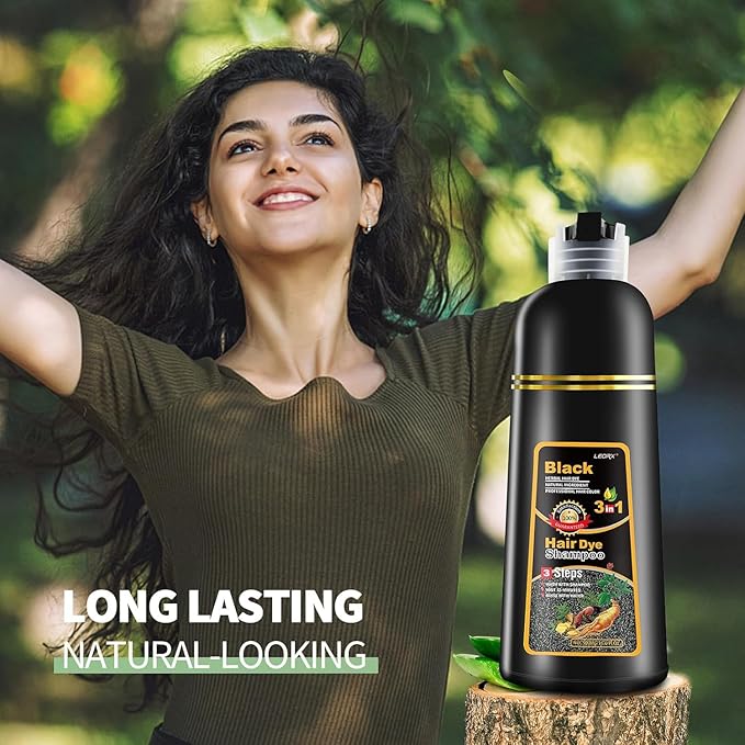 Leorx Black Hair Dye Shampoo, 16.9 Fl Oz - 3 In 1 Color For Gray Hair Instant Herbal Coloring For Women & Men - Ammonia Free