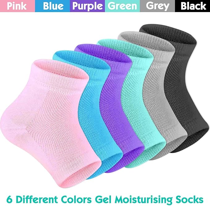Selizo 6 Pairs Heel Moisturizing Socks Open Toe Socks Cracked Gel Heel Socks Foot Toeless Heel Repair Socks for Women Dry Hard Cracked Feet, 6 Colors
