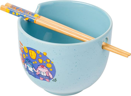 Silver Buffalo Lilo and Stitch Angel Holding Hands Couple Floating Lantern Ceramic Ramen Noodle Rice Bowl with Chopsticks, Microwave Safe, 20 Ounces