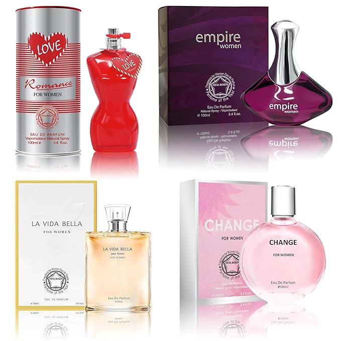 META-BOSEM Perfume for Women Set (100ml x 4PCS Variety Pack), LoveRoma, LVBella, Empire, ChangeW, Long Lasting Perfume for Women All Day Use