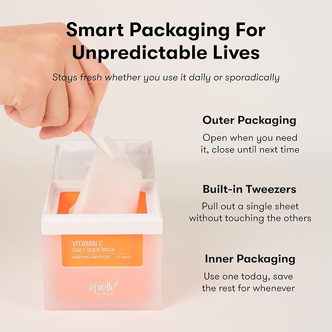 Epielle Vitamin C Korean Face Masks 20 Pack - Brightening Sheet Masks with Niacinamide for Dark Spots & Glowing Skin, Thanksgiving Essentials & Stocking Stuffers for Women