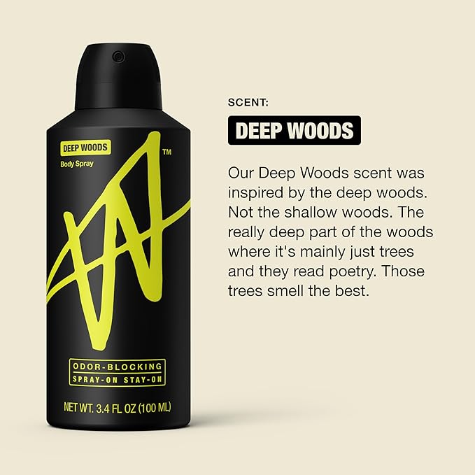 W Jake Paul Deep Woods Body Spray for Men, Odor Blocking Body Deodorant, Long Lasting Protection, 3.4 fl oz