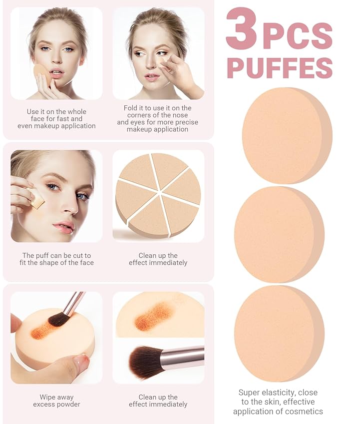 8Pcs Makeup Brushes Set Premium Eyeshadow Brush Professional Angled Eyebrow Brush Lip Brush Eyeshadow Brush Set With 3Pcs Powder Puffs and Pink Case 12 in 1