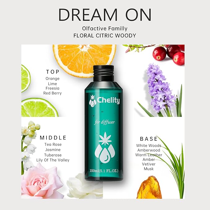 Chelity Hotel Diffuser Oil, 2.1 Fl Oz (60ml),Home Luxury Aroma & Hotel Fragrance Diffuser Oils-Hotel Diffuser Oil for Aromatherapy, Compatible with Waterless Ultrasonic Diffusers(2.1, Dream ON)