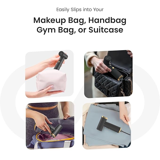 COSHARE Travel Hair Dryer, 110000 RPM High-Speed Brushless Motor, 200g Compact Travel Blow Dryer for Fast Drying, Smart Thermo-Control, Lightweight, Low Noise, Gunmetal