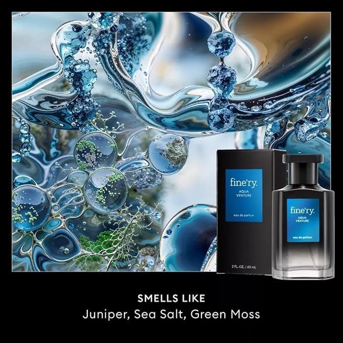 Finery AQUA VENTURE Men's Eau De Parfum | Men's Eau De Cologne, 2 fl oz | With Makeup Remover Pads Gift