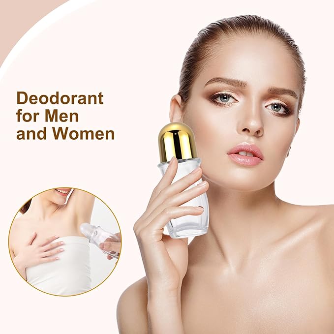 4 Pack 50mL Clear Glass Roller Bottles for Deodorant, Essential Oil Roll On Bottles, Leak-Proof Refillable Rollerball Containers with Golden Caps, Travel DIY Perfume Applicator