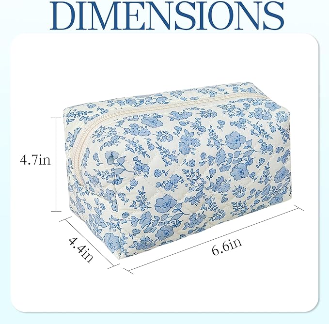 Quilted Makeup Pouch,Cotton Puffy Makeup Bag, Coquette Cosmetic Bag for Women and Girls, Aesthetic Organizer Bag, Cute Flower Travel Toiletry Bag