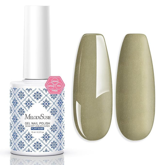 MelodySusie Fleurwee Plant Based Gel Nail Polish, Hema Free Glitter Olive Green Nail Polish Soak Off UV LED Gel Polish Gift for Women 21 Non Toxic Long Lasting Nail Art Manicure Salon DIY at Home P49