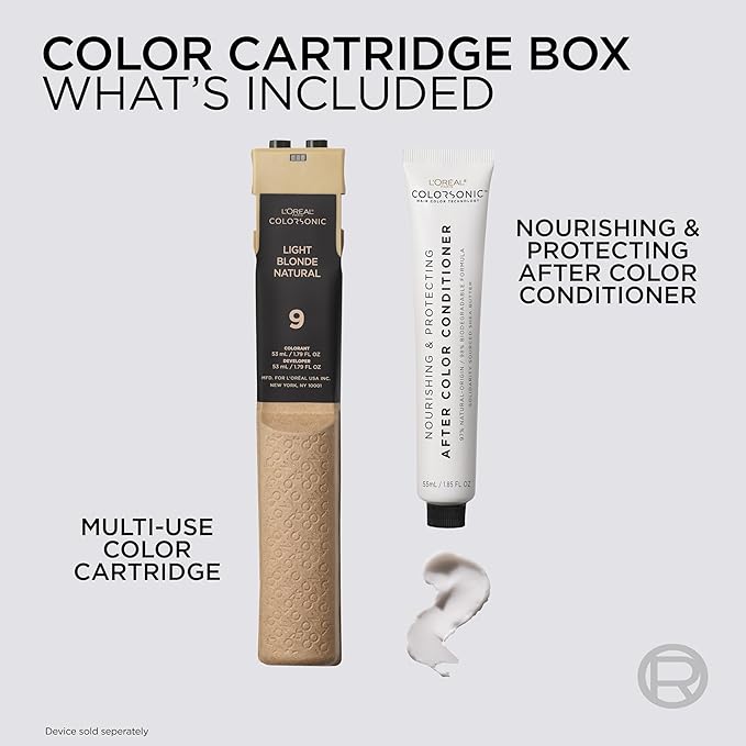 L'Oreal Paris Colorsonic Permanent Hair Dye Cartridge, Vibrant Hair Color for Root Touch Up, Gray Coverage or All Over Color in just 5 Minutes, 9 Light Natural Blonde (Coloring Device Sold Separately)