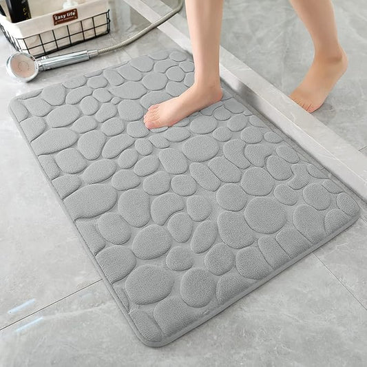 YIHOUSE Memory Foam Bath Mat Cobblestone Bathroom Rugs Super Water Absorbent Bath Mats for Bathroom Machine Washable Bath Rugs(24 x 36,Light Gray)