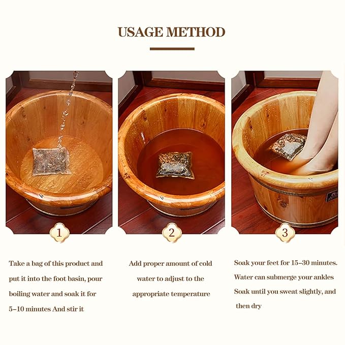 Herbal Foot Soak Bag Set - Ginger Infused Detox Foot Bath for Dry, Cracked Feet & Lymphatic Drainage,30-Pack Detox Soak to Purify & Revitalize Feet,艾草生姜中药泡脚包900g