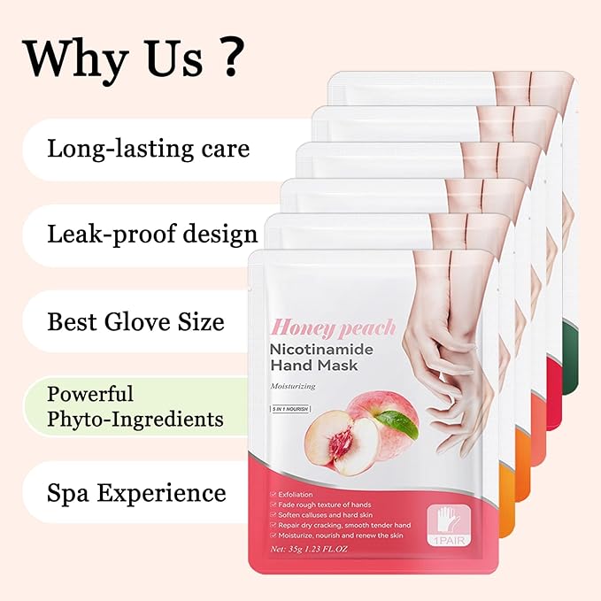 Pairs of 6 Hand Masks Moisturizing Glove,Deep Hydrating Hand Mask Gloves for Dry Hands,Non-Greasy Hand Moisturizer Gloves to Make Hands Soft and Smooth,Spa Set,Hand Care Gifts for Women Set6