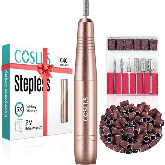 COSLUS Electric Nail Drill File Professional: for Acrylic Gel Dip Powder Nails Portable Nail Machine Kit Manicure Pedicure Tools Polishing Set with Nail Drill Bits Sanding Bands