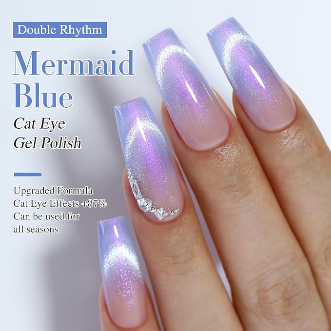 Double Rhythm 0.5 OZ Cat Eye Gel Polish with Magnet 15ML Holographic Glitter Shimmer Translucent Jelly Color Magnetic Nail Polish Salon DIY at Home (MC1001)