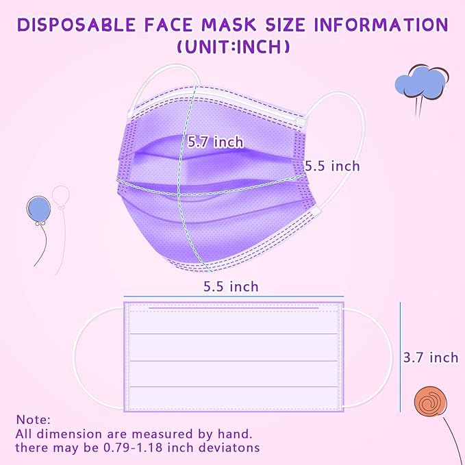Rasav Kids Disposable Face Masks,3 Ply Kids Masks Disposable Breathable Colorful Cute Face Masks for Children, Girls & Boys